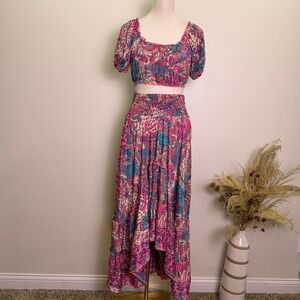 WEVEZ Bohemian Paisley Crop Top & Tiered Maxi Skirt 2-Piece Set